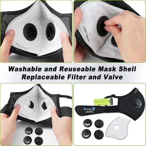 BASE CAMP M Plus Dust Mask, Breathable Reusable Face Mask with 6 Activated Carbon Filters for Woodworking Construction Mowing Grinding (Modern1)