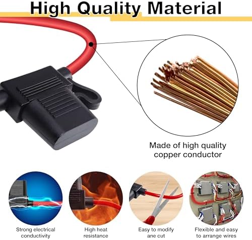 ecocstm 2 PCS Inline Fuse Holders 12V, 16 AWG Car Gauge Inline Fuses,