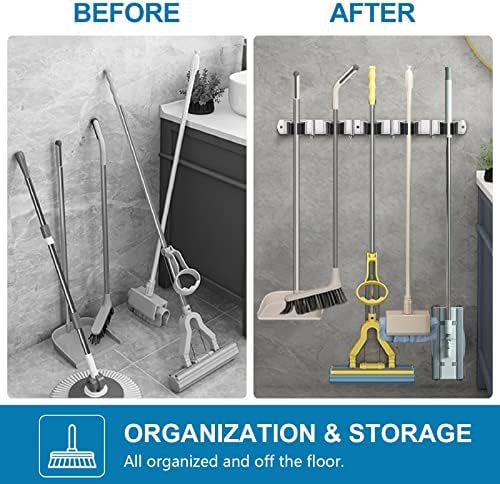 IMILLET 2 Pack Broom Holder Wall Mount Stainless Steel Mop Organizer