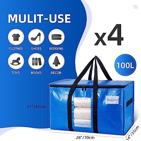 TAILI 4 Pack Blue Extra Large Moving Bags,Storage Bags with Visible Window