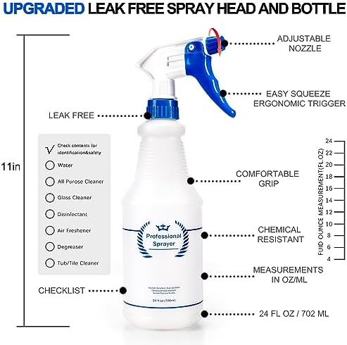 Plastic Spray Bottles, All-Purpose Empty Sprayer Bottle (2 Pack 24 Oz)