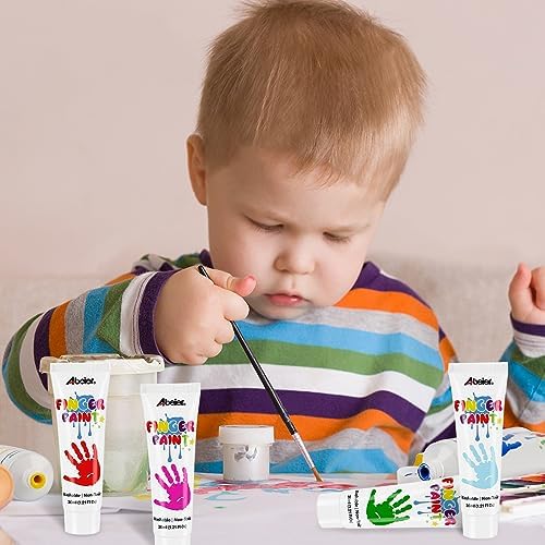 ABEIER Washable Finger Paint for Toddlers 1-3, 12 Non-Toxic Colors