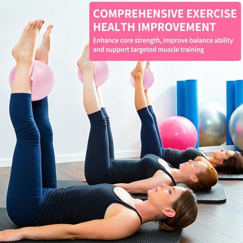 9" Pink Pilates Ball with Air Pump for Core & Balance
