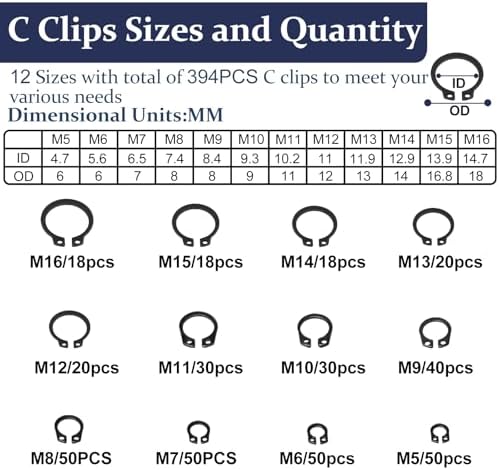 ZQZ 840Pcs C Clips and E Clips Assortment Kit, External Retaining Rings Set