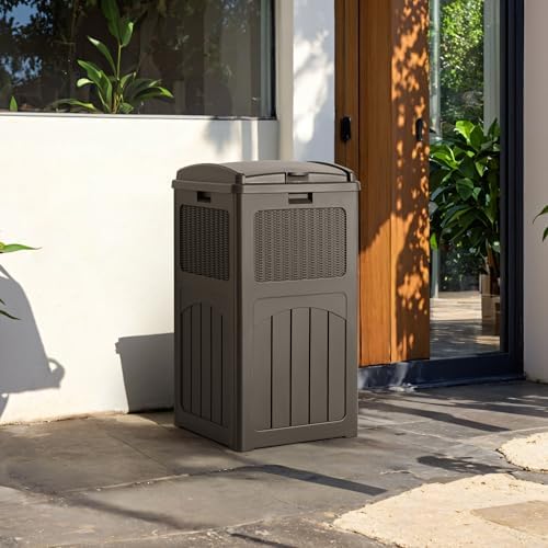 Devoko 33 Gallon Outdoor Trash Can, Hideaway Garbage Bins with Tiered Lid