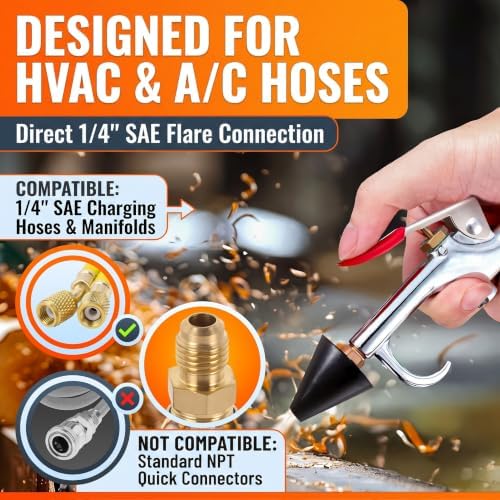 Air Nozzle Blow Gun for Compressor, 1/4 In Stainless Steel HVAC Tool