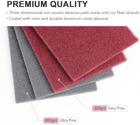 6"x9" Automotive Scuff Pad 8 Pack (7447&7448) - 4 Maroon(Fine) & 4 Gray(Ultra Fine), Wet/Dry Reusable Scuffing Pad for Paint Prep, Sanding - Auto Body, Woodworking & Handicrafts