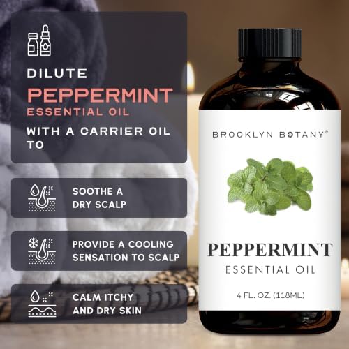 Brooklyn Botany Peppermint Essential Oil - Huge 4 Fl Oz - 100% Pure and Natural - Premium Grade with Dropper - for Aromatherapy and Diffuser