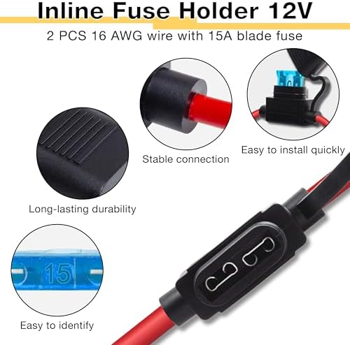 ecocstm 2 PCS Inline Fuse Holders 12V, 16 AWG Car Gauge Inline Fuses,