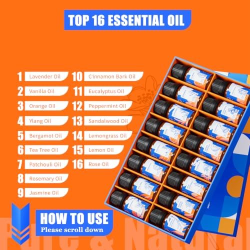 HIQILI Top 16 Essential Oils Set for Skin, Aromatherapy & Home Use