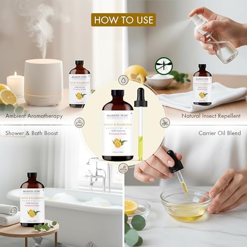 Majestic Pure Lemon Eucalyptus Essential Oil for Diffuser - 4 Fl Oz