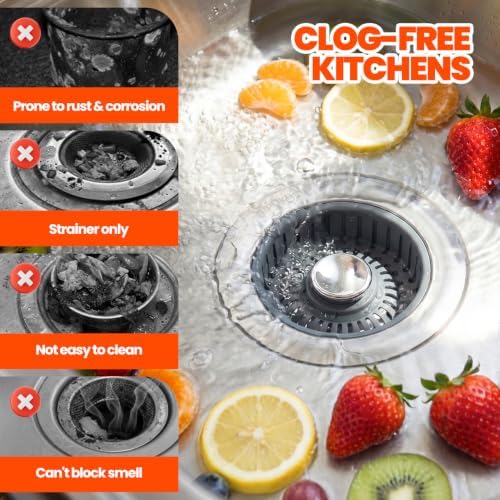 3 in 1 Kitchen Sink Drain Strainer Stopper Basket Pop Up Silver