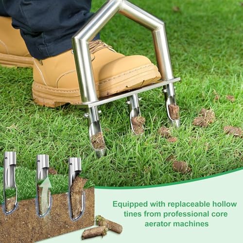 Heavy Duty Steel Hollow Tine Core Aerator for Clay Soil, Non-Clog - Blue