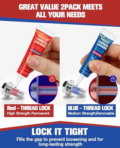 2 Pack Thread Locker Blue and Red 6mlx2 - Medium and Strong StrengthThreadlocker Metal Glue for Nuts, Bolts, Fasteners - Prevent Loosening/Corrosion (Blue and Red 6ml*2)