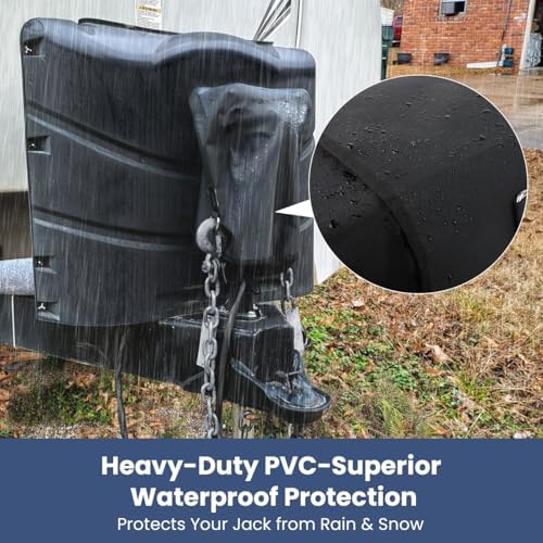 RV Electric Tongue Jack Cover, Heavy-Duty Waterproof with Chain Hook-Black