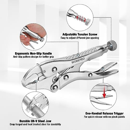 WORKPRO Locking Pliers, 4-inch Mini Curved Jaw Vice Grips pliers