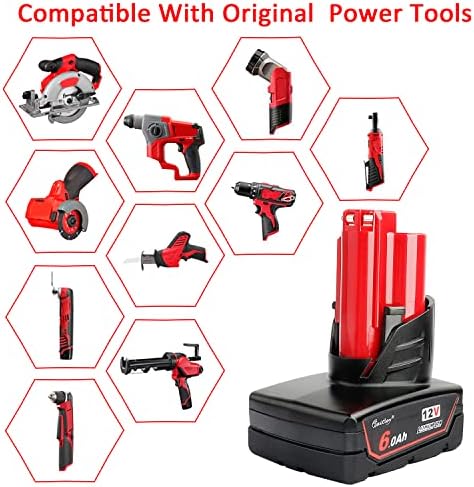 waitley 2 Pack 12V 6A Replacement Battery Compatible with Milwaukee 12V Power Tools (Not Made in Milwaukee)