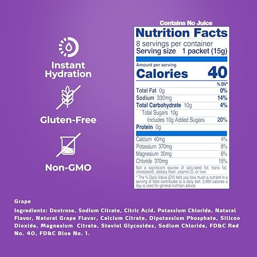 Electrolit Hydration Electrolytes Powder Packets, Grape, 8 Pack