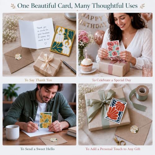 AUDREE Blank Cards with Envelopes, Modern Abstract Flowers 50 Pack
