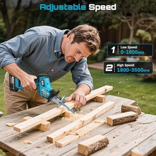 SEESII Reciprocating Saw Cordless with 2 x 4.0Ah Batteries and 6 Saw Blades