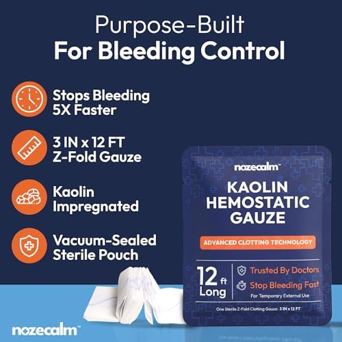 Kaolin Hemostatic Gauze, Sterile Clotting Bandage - 3 Inch x 12 ft