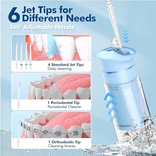 Bezvoi Mini Portable Water Flosser for Travel, 5 Modes Dental Floss, 6 Tips