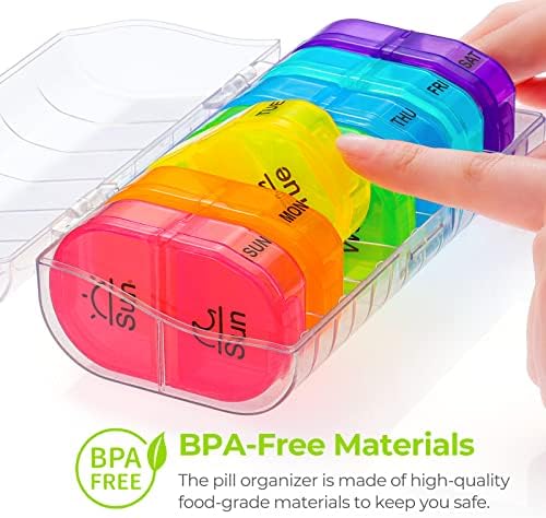 AUVON Pill Box 2 Times a Day, 7-Color for Easy Tracking, Dual Protection