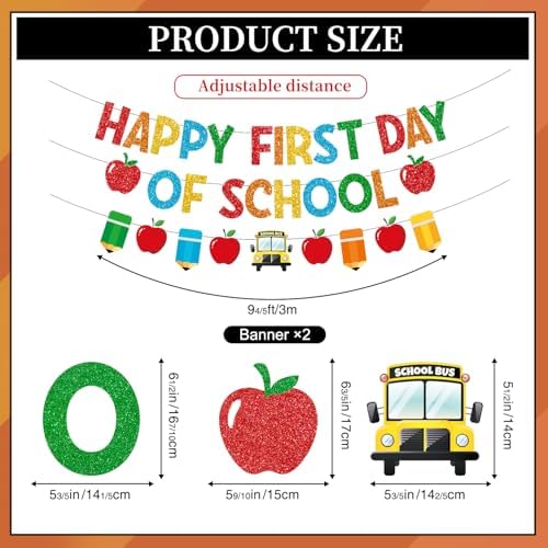 First Day of School Decorations, Banner with Swirls and Garland