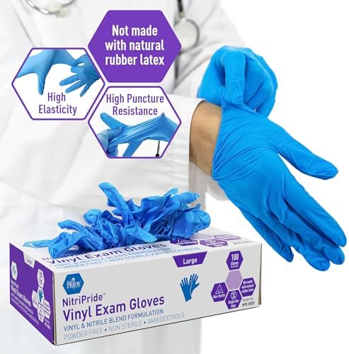 MED PRIDE Nitrile/Vinyl Blend Exam Gloves,Powder-Free,Blue,Large,100-Count