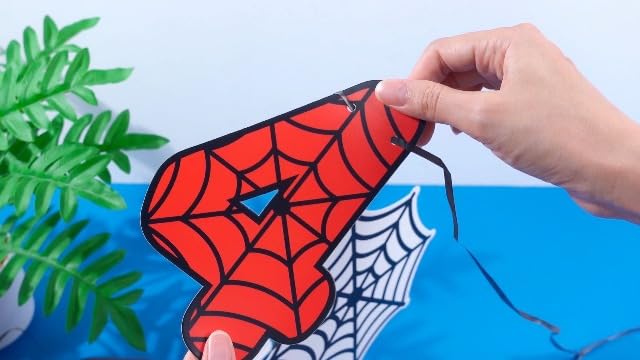 TaoBary Spider Theme 4th Birthday Banner Swinging into 4,Red and Blue