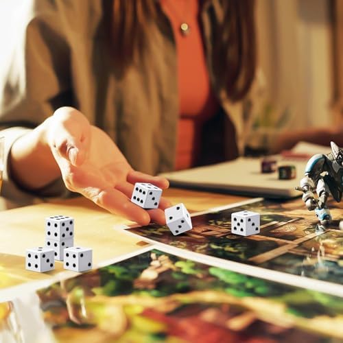 Rerdeim 60 Pieces Standard Dice, 16mm Bulk White Opaque Black Pips Six Sided Dice Set, for Rolling, Group Event, Board Games, Classroom Math