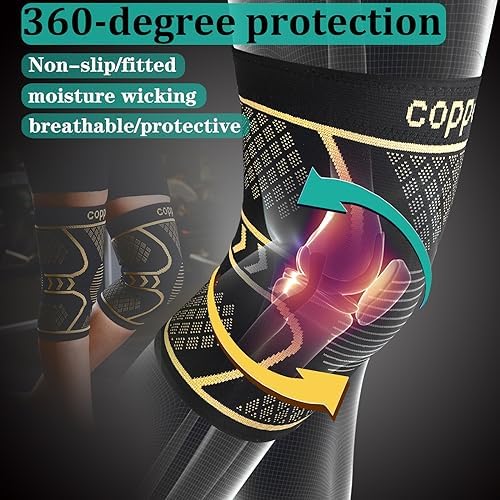 Copper Compression Knee Brace for Knee Pain Women & Men (2 Pack, Medium)