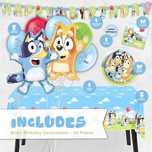 Bluey Birthday Decorations and Party Supplies with Balloons and Tablecloth