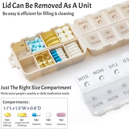 Compact & Foldable Weekly Pill Organizer 2 Time a Day, 7-Day AM PM Pill Box