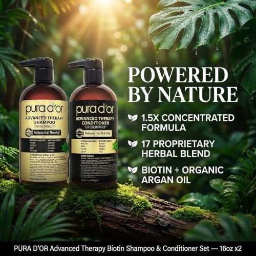 PURA D'OR Advanced Therapy Biotin Shampoo & Conditioner Set, 16oz x2