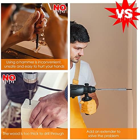 Hotop 4 Pcs 1/4 Drill Bit Extension Set Spade Bit Extender 6 and 12 Inch