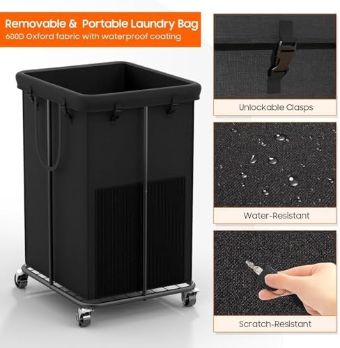 Laundry Hamper with Wheels, 150L Rolling Laundry Basket with Bag & Handles