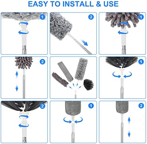 Duster with Extension Pole for Cleaning Ceiling Fans, High Ceilings, in Addition, Dusters for Cleaning Can Also Be Used for Low Places Cleaning, Such As Cabinets, Sofas, and Other Small Spaces.