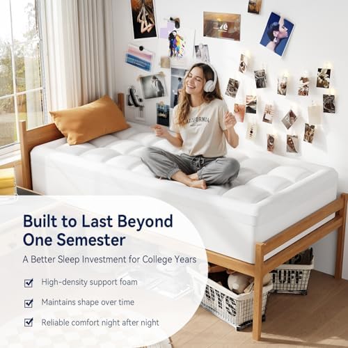 ELEMUSE Twin XL College Dorm Essentials 3 Inch Memory Foam Mattress Topper