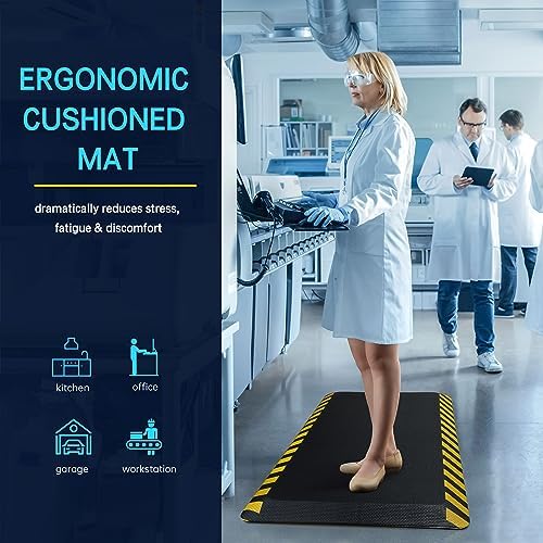 FEATOL Anti Fatigue Mat Industrial, Ergonomic Standing Floor Mat for Work for Stand -Safety Support for Leg & Back Pain(Yellow Border, 20" x 39", 1PC)