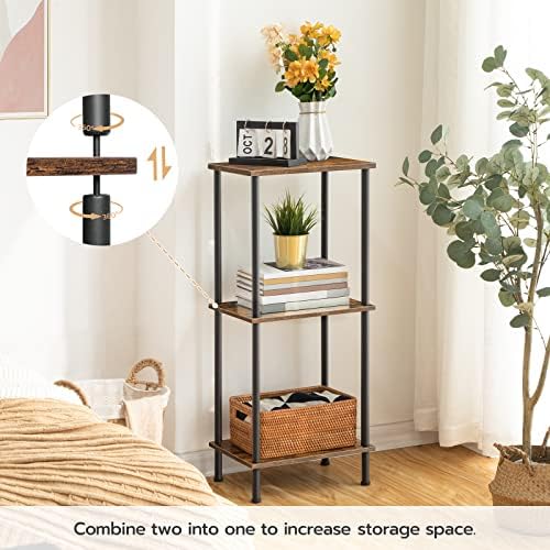HOOBRO End Table, Small Side Table, Nightstand with 2-Layer Storage Shelves, Sofa Table for Small Spaces, Living Room, Bedroom, Stable Frame, Easy Assembly, Rustic Brown BF09BZ01
