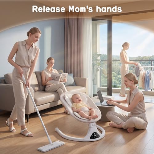 Electric Baby Swing with Remote Control,5 Speeds&Portable&Cozy(0-12M,Grey)