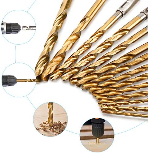 19 Pcs HSS Titanium Twist Drill Bit Set - 1/16"-1/4" Hex Shank Quick Change