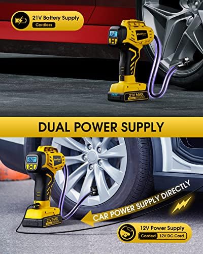 KeenPower Tire Inflator Portable Air Compressor 21V Battery Powered 160PSI