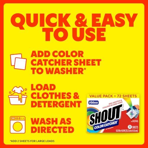 Shout Color Catcher Dye-Trapping Laundry Sheets, 72 Count, (1-Pack)