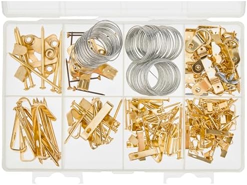 Amazon Basics Picture Hanging Hardware Assortment Kit, 220 Piece Set, Brass