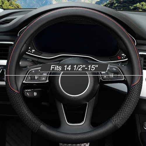 KAFEEK Steering Wheel Cover, Cooling Ice Silk Leather, 15 Inch, Black