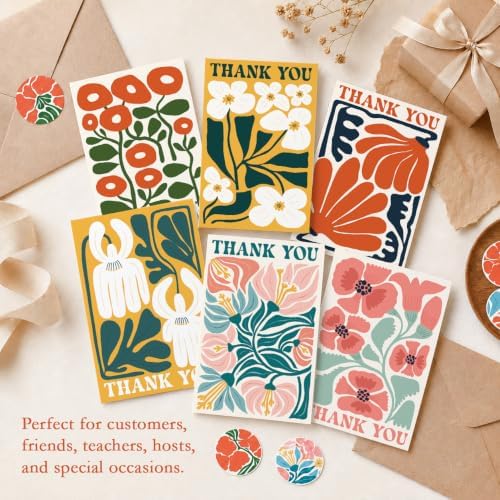 AUDREE Thank You Cards with Envelopes, Modern Abstract Flowers 50 Pack