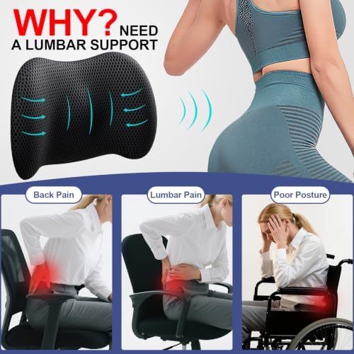 BYMECOST Lumbar Support Pillow for Car, Memory Foam Car Back Cushion