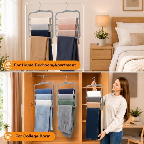 Velvet Pants Hangers Space Saving, 2-Pack Multi-Tier Closet Organizers,Grey